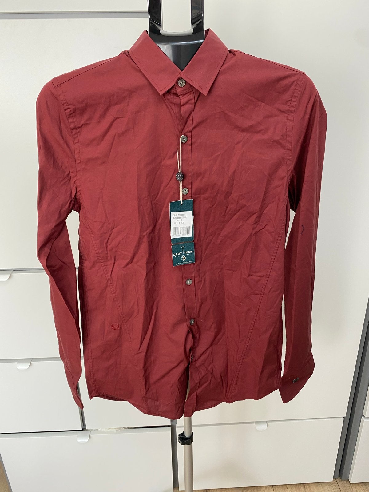 Cast Iron Premium Denim overhemd maat S, Verzenden, Nieuw, Rood, Halswijdte 38 (S) of kleiner