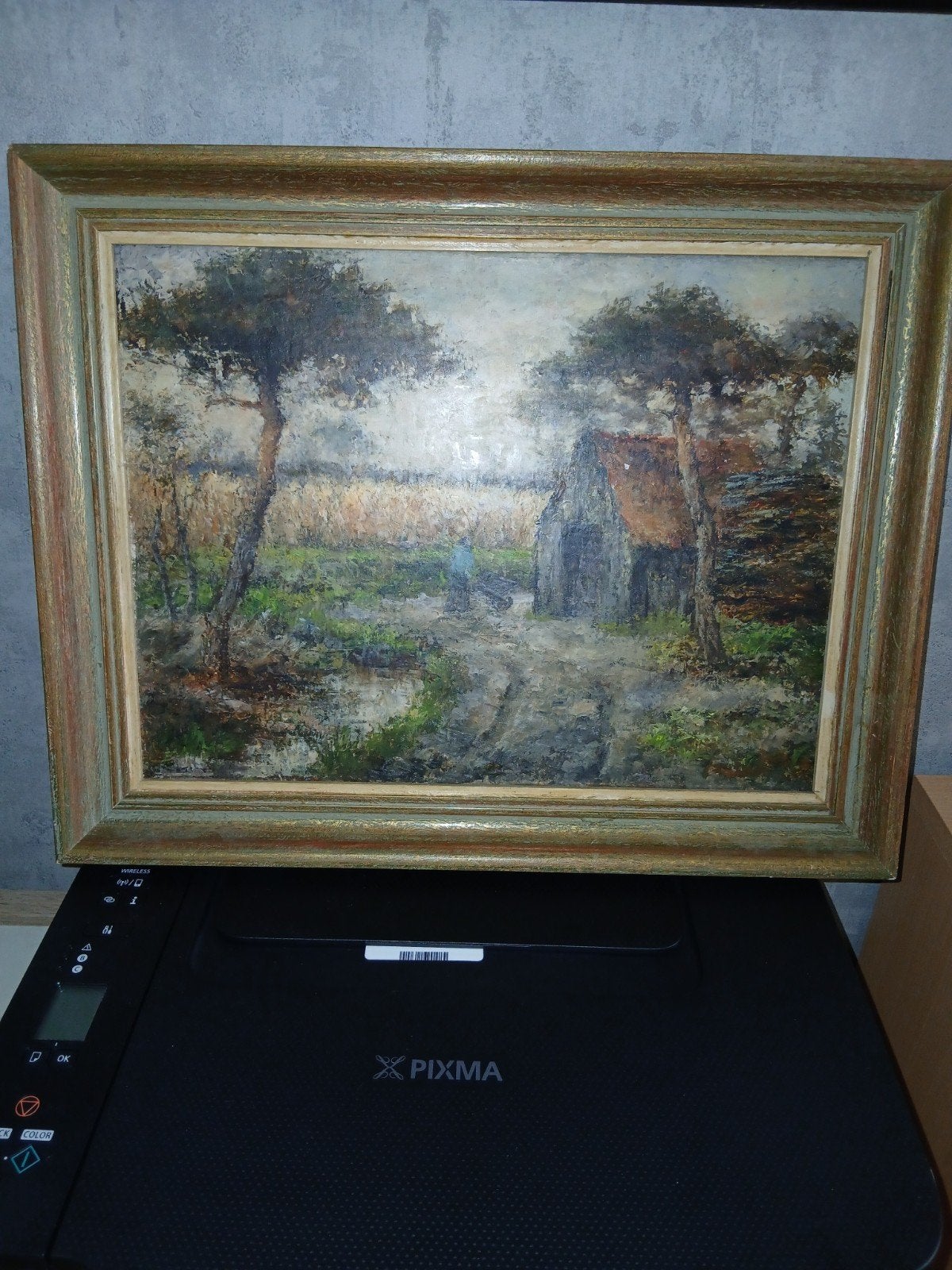 Landschap schilderij gesigneerd Voerman, 48x38 cm, Ophalen of Verzenden, Gesigneerd, Landschap
