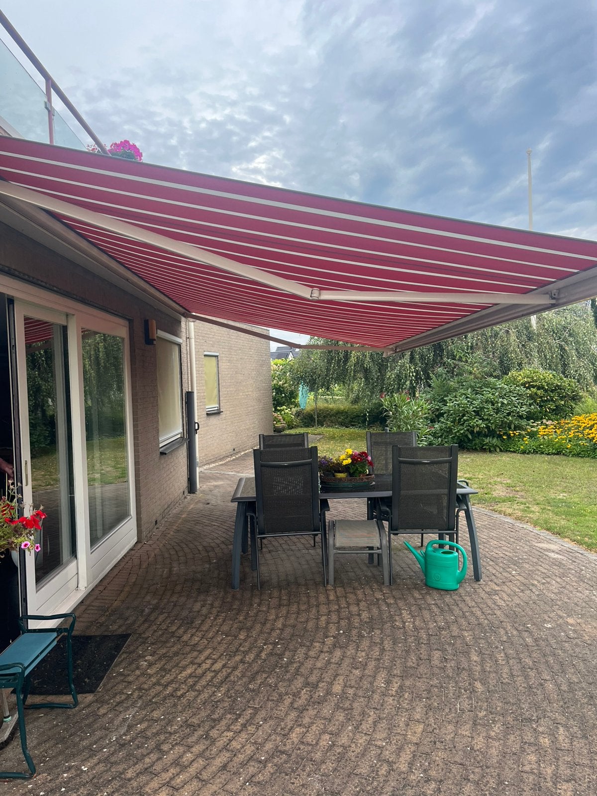 Knikarm zonnescherm, Tuin en Terras, Zonneschermen, Ophalen, Gebruikt, 450 cm of meer, Knikarmscherm