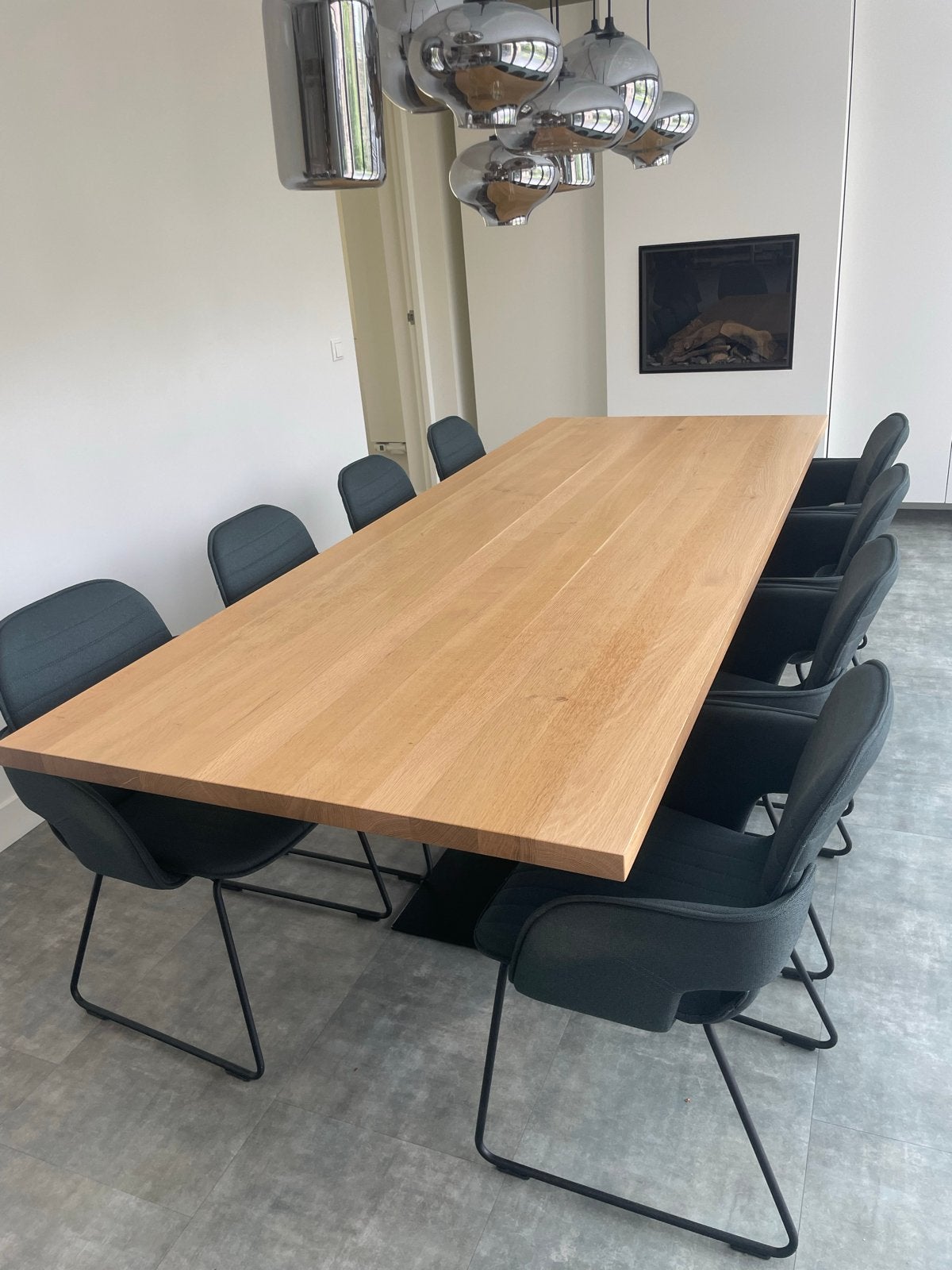 Licht eiken eettafel 260x100 cm met zwevend effect, Ophalen, 100 tot 150 cm, Eikenhout, 200 cm of meer