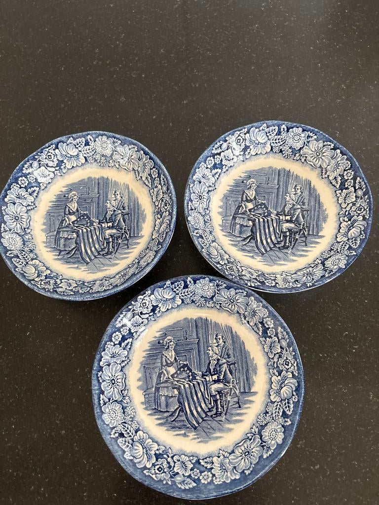 3 antieke schaaltjes Liberty Blue Historic Colonial Scenes, Ophalen of Verzenden