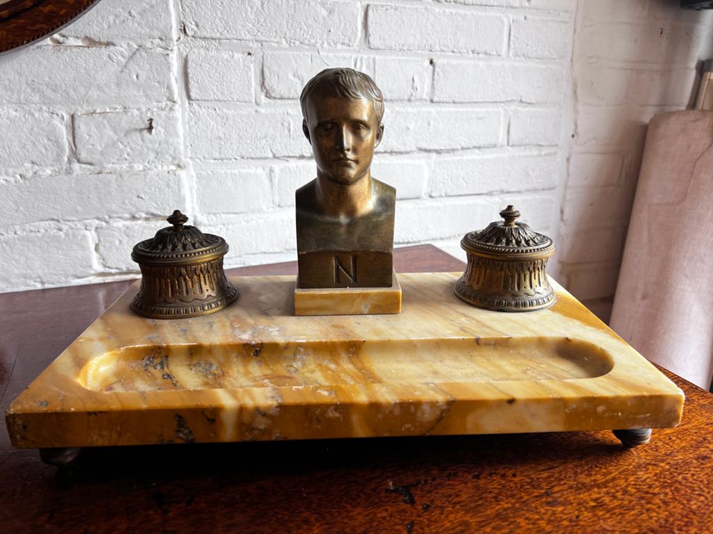 Antieke inktstel met Napoleon buste, marmer en brons, Ophalen of Verzenden