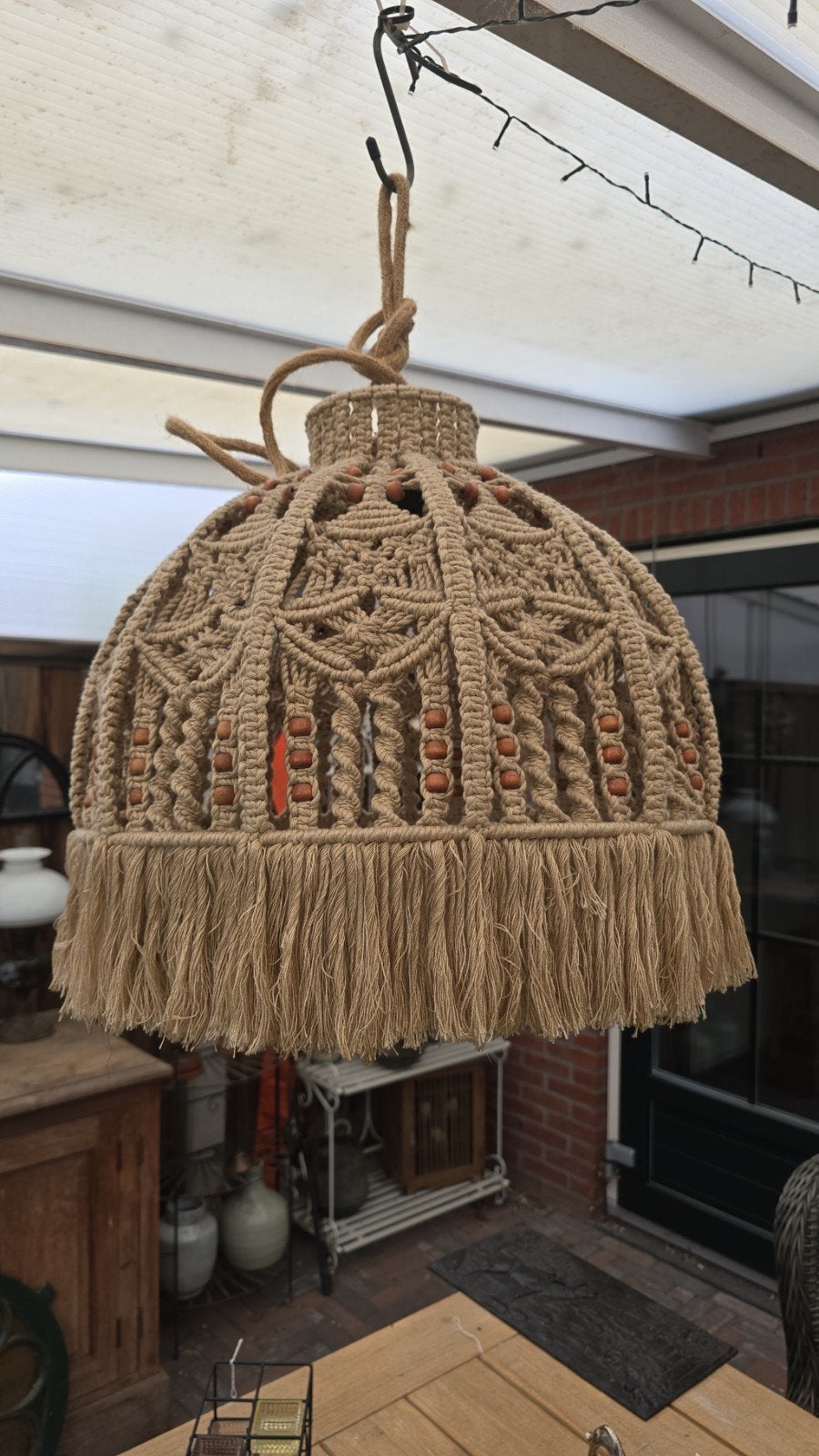 Kap voor een hanglamp jaren 70 vintage, 25 tot 50 cm, Beige, Rond, Ophalen of Verzenden