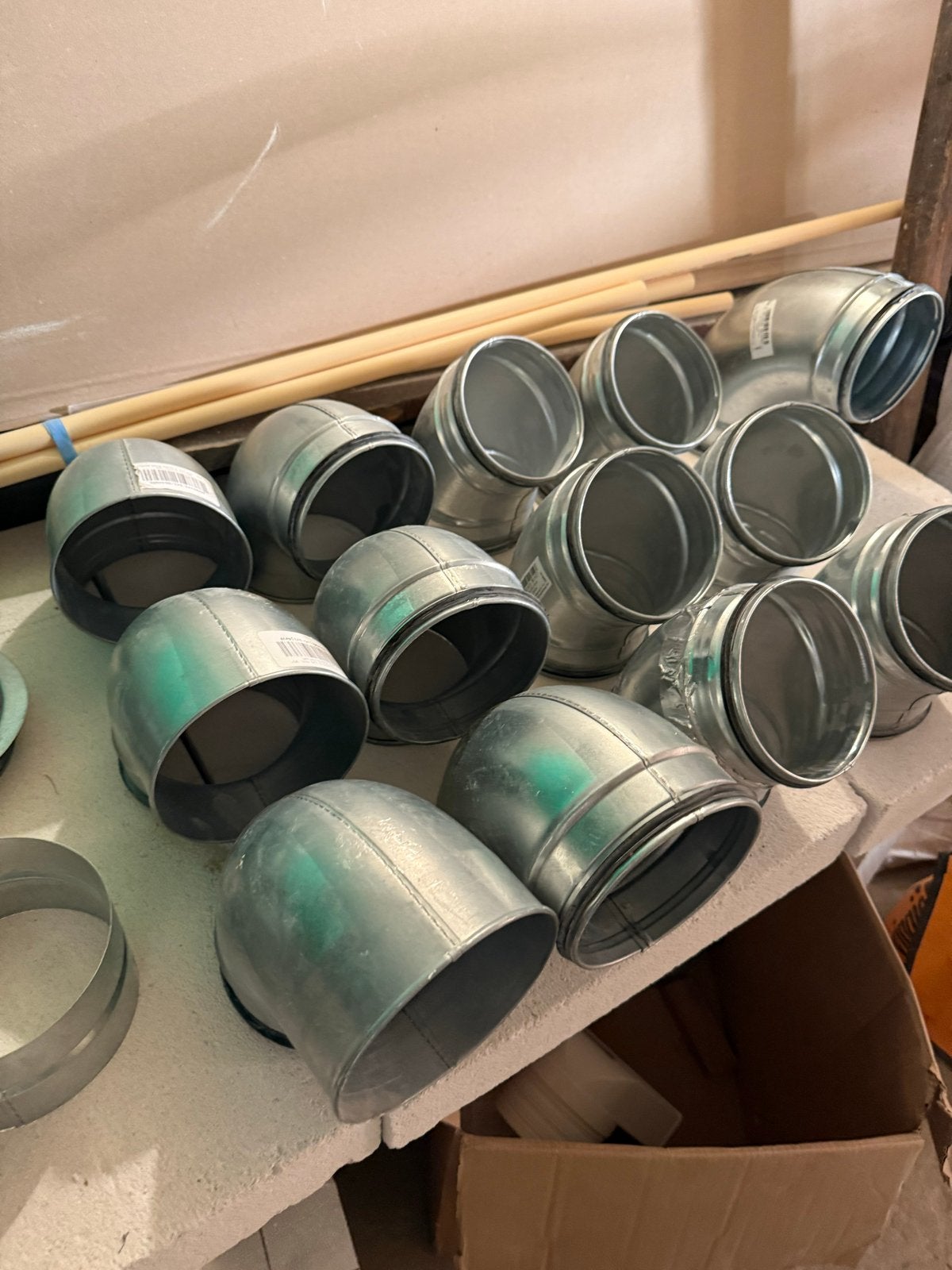 Spiro materiaal 125mm: Hoeken, verbindingen, klemmen, Ophalen, Nieuw, Ventilator en Afzuiger