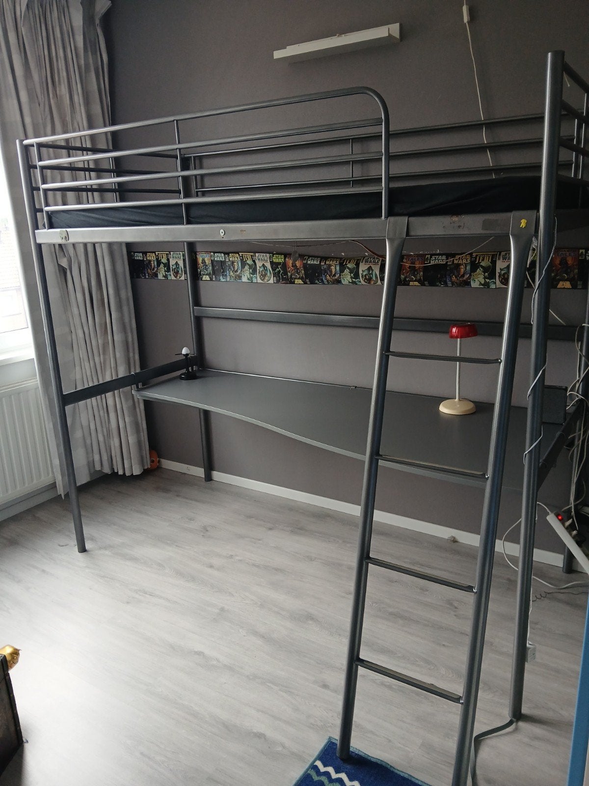 Hoogslaper met bureau - Grijs metaal, Ophalen, Gebruikt, Eenpersoons, 200 cm