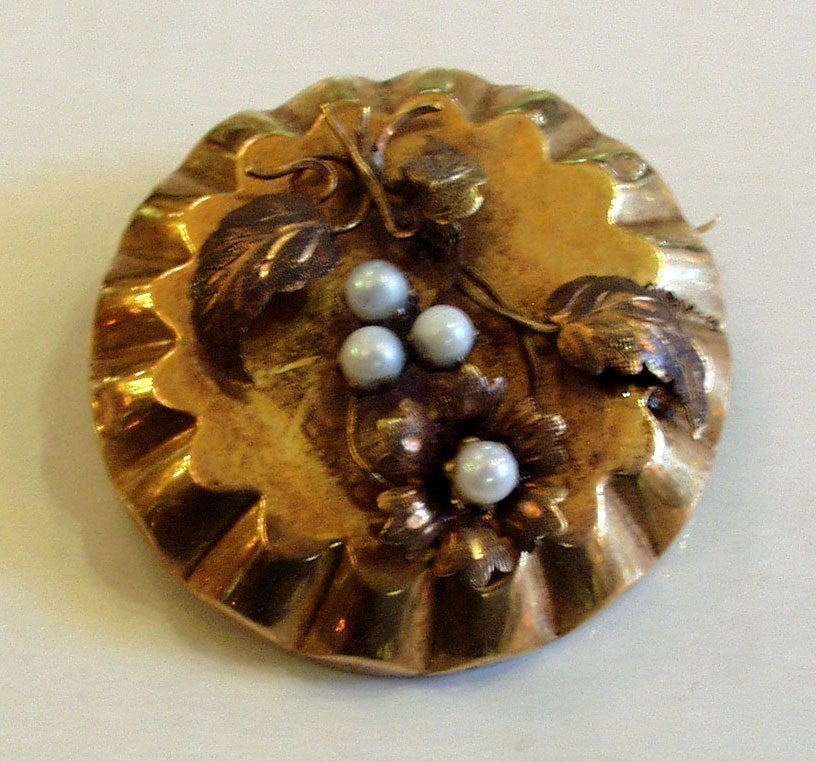 Broche in 18 karaats rood goud. 19eE , pareltjes., Sieraden, Tassen en Uiterlijk, Ophalen of Verzenden, Goud, Broche