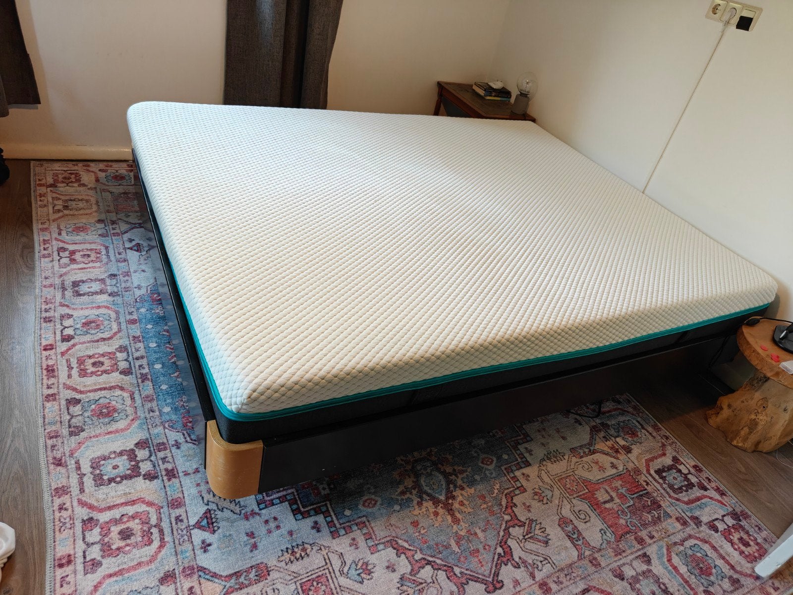 Auping bedframe met spiraalbodem - Zwart / Hout, Ophalen, Gebruikt, Tweepersoons, Metaal