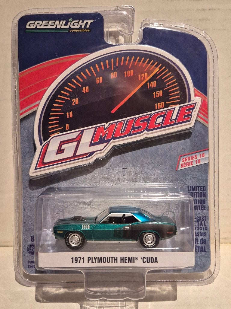 Greenlight 1/64 1971 Plymouth Hemi Cuda (Greenmachine), Ophalen of Verzenden, Nieuw, Auto