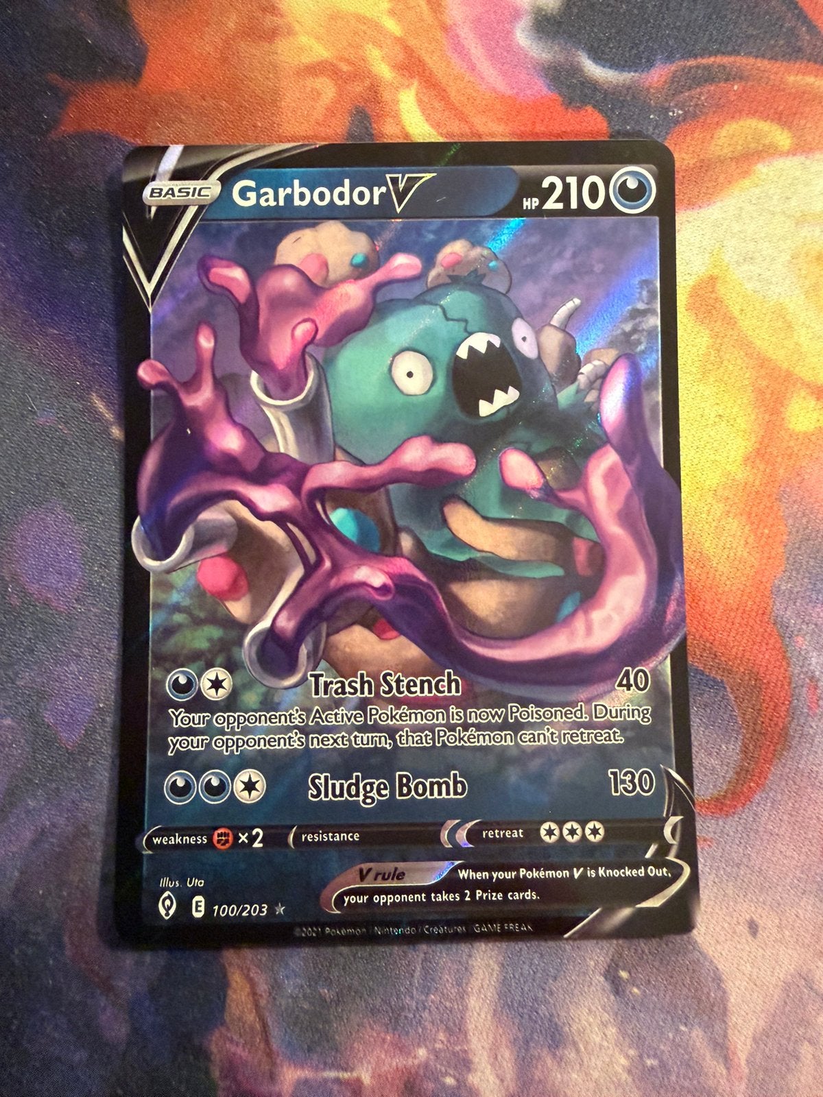 Pokemon GARBODOR V Rare 100/203 (SWSH Evolving Skies), Verzenden, Zo goed als nieuw, Losse kaart, Foil