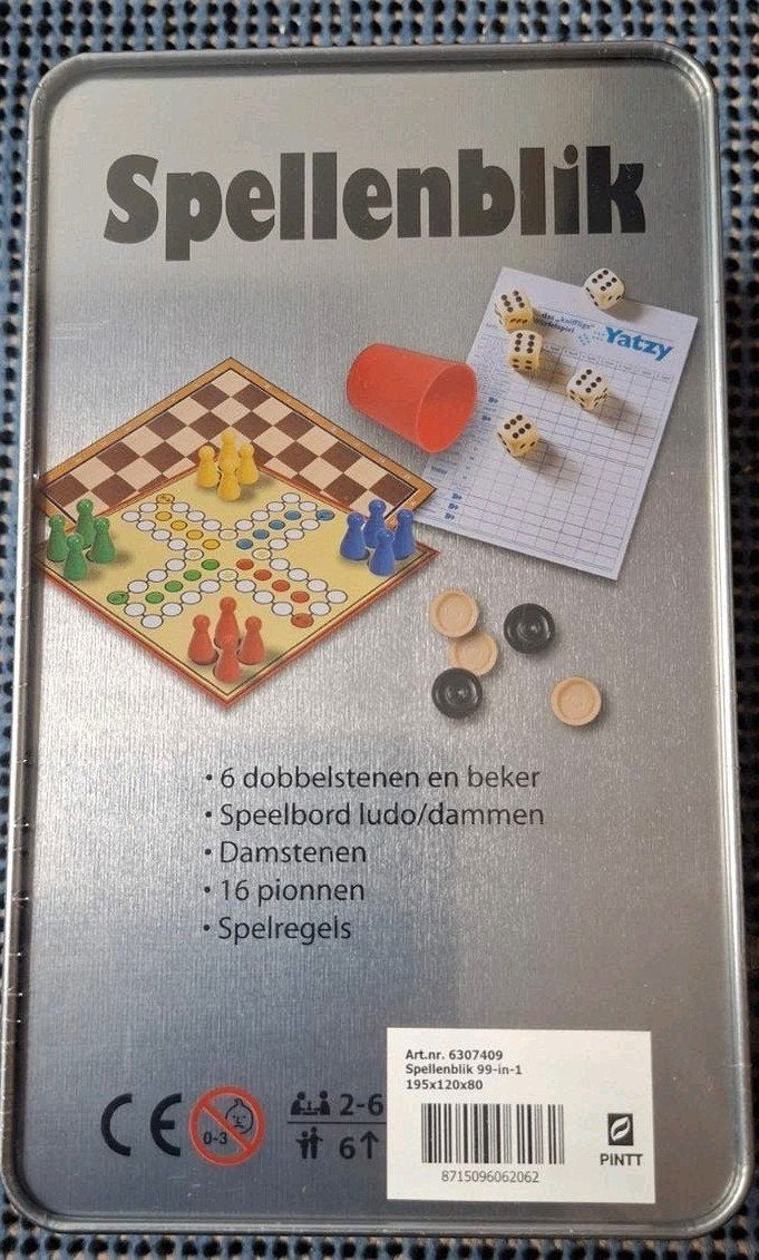 Spellenblik: Ludo, Dammen & Yatzy in één, Gebruikt, PINTT, Ophalen of Verzenden, Vijf spelers of meer