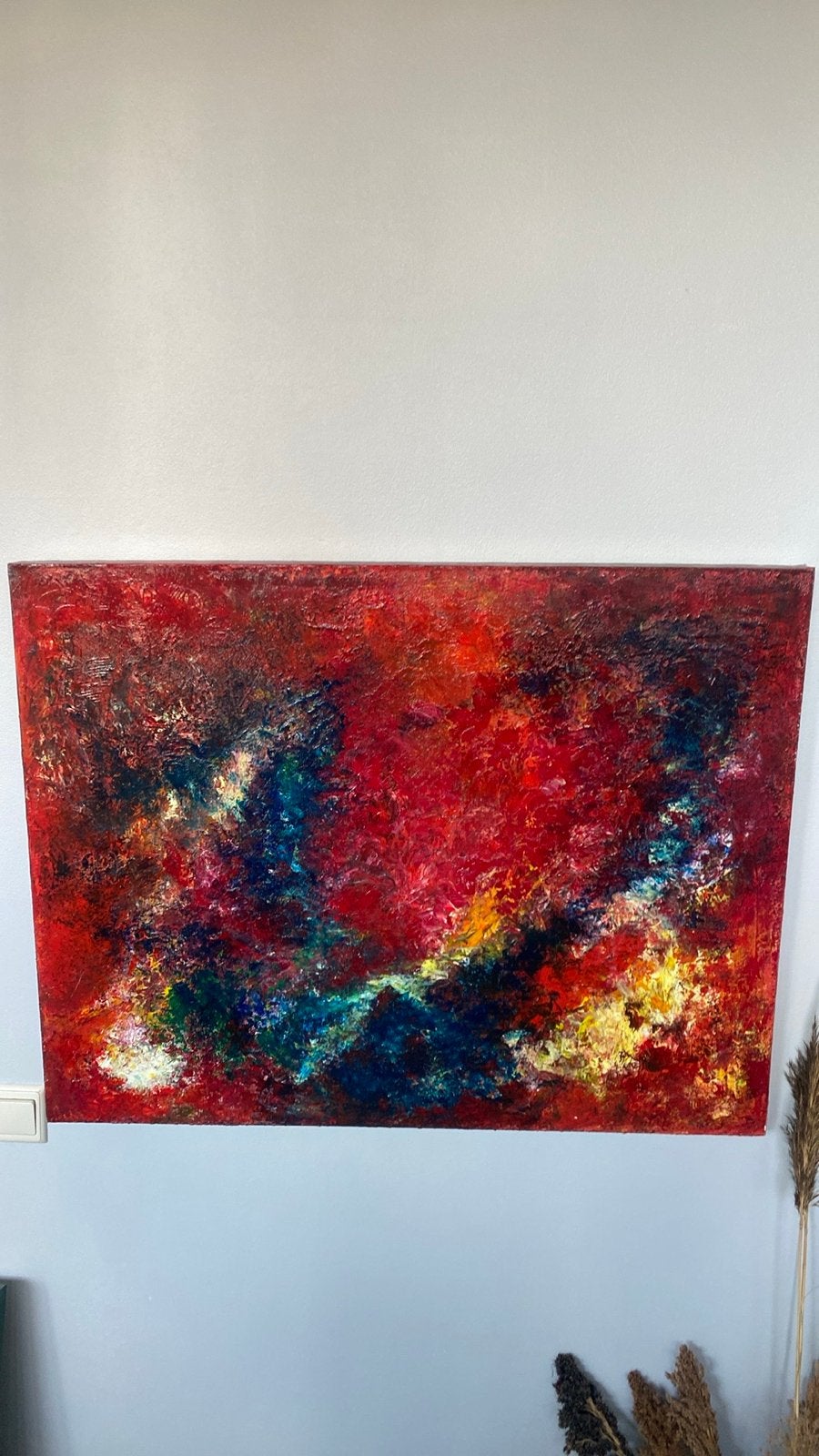 Abstract Schilderij: titel: "hart in beweging" 90x70 cm, Ophalen