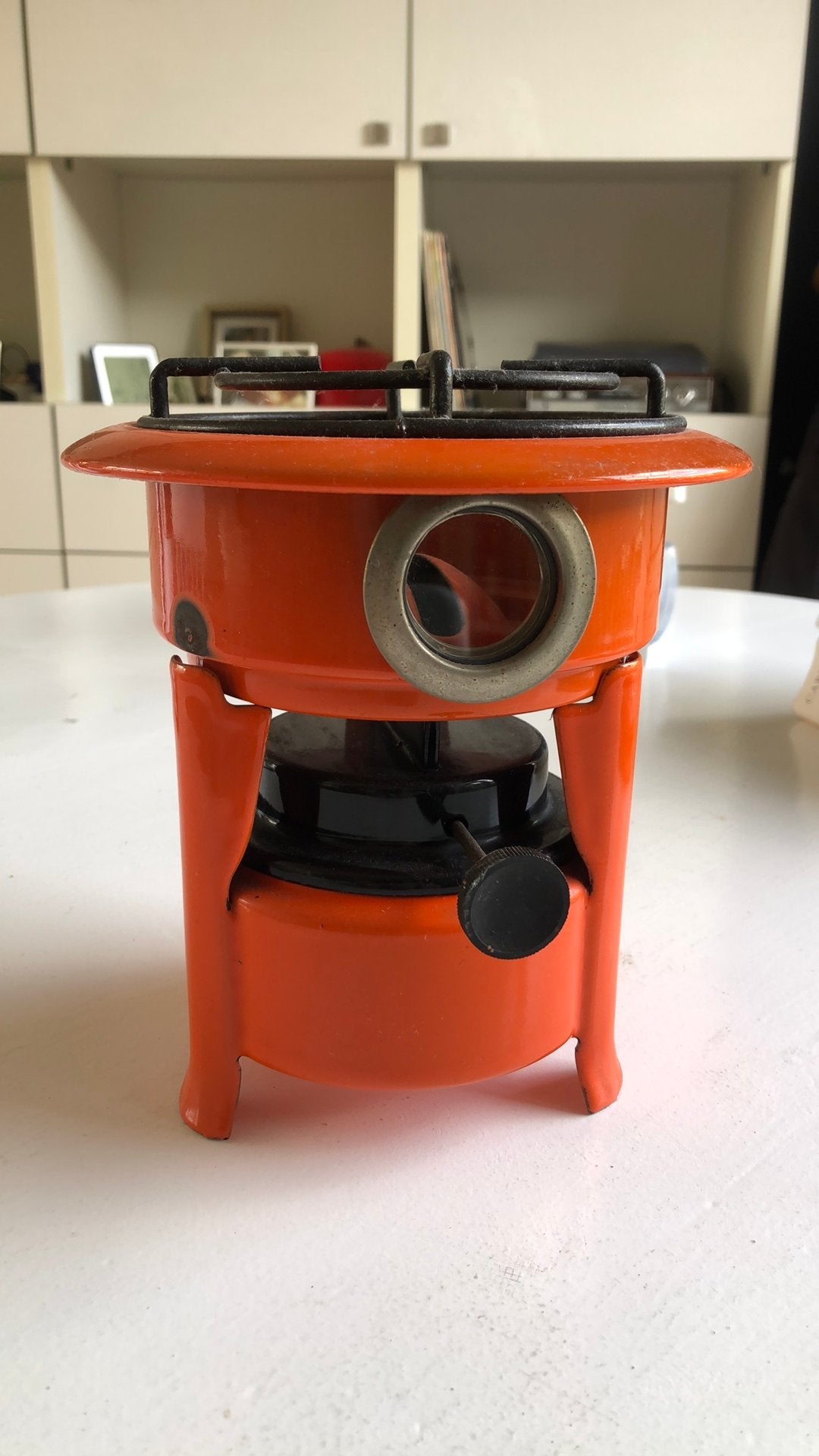 Mooi oranje geëmailleerd petroleumstel, Ophalen of Verzenden