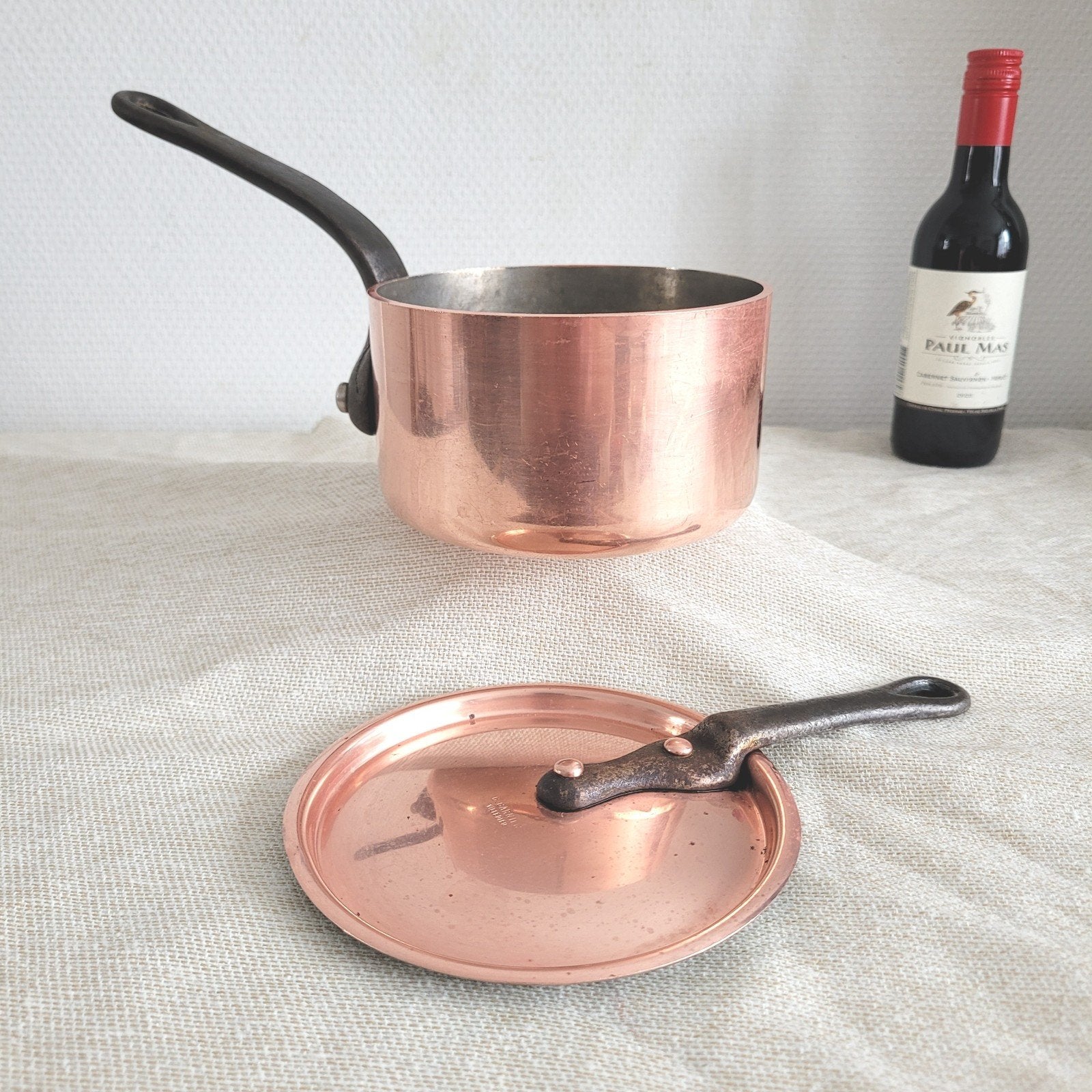 Villedieu Antieke Dikwandige koperen horeca pan sauspan, Huis en Inrichting, Ophalen of Verzenden, Gebruikt, Koper, Braadpan
