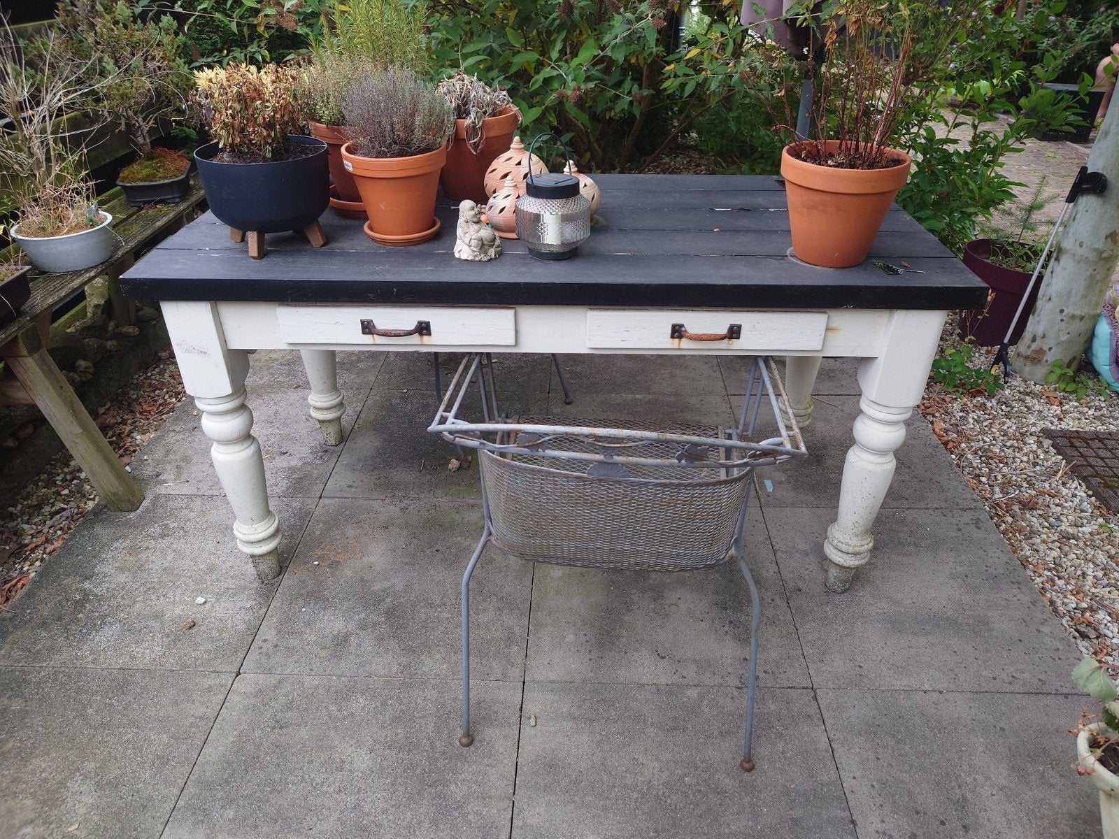 Robuuste houten tafel - 166x75x80 cm, Tuin en Terras, Tuintafels, Ophalen, Gebruikt, Rechthoekig, Hout