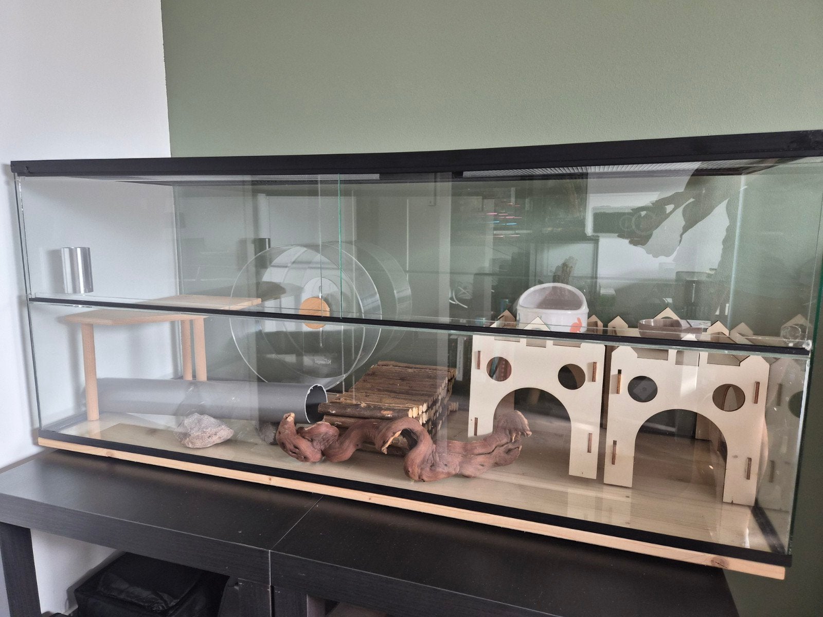 Hamster terrarium 120x40x50 + inrichting voor hamsterscape, Kooi, 110 cm of meer, Zo goed als nieuw, Hamster