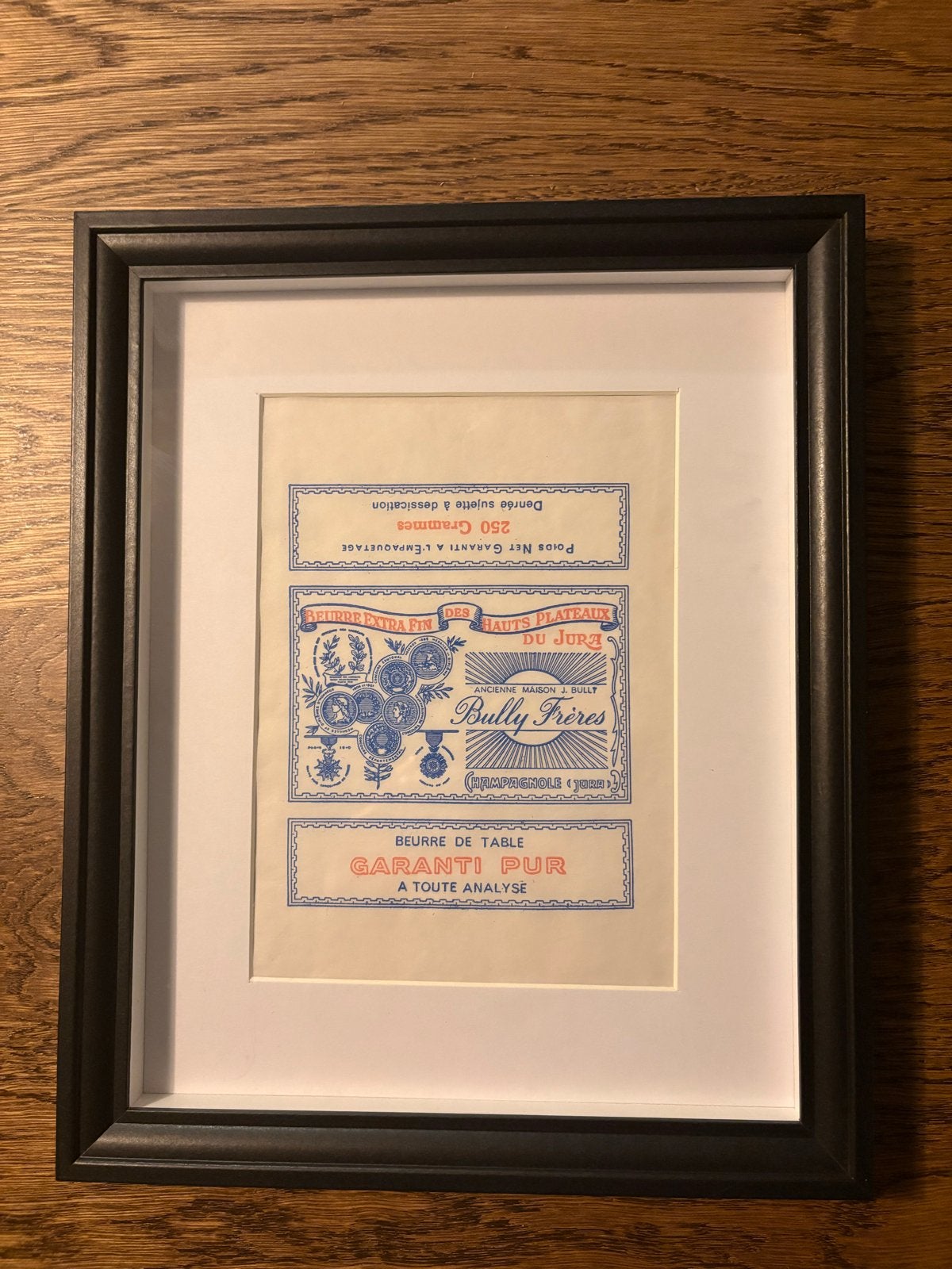 Ingelijste vintage boterwikkel Bully Frères, Ophalen of Verzenden