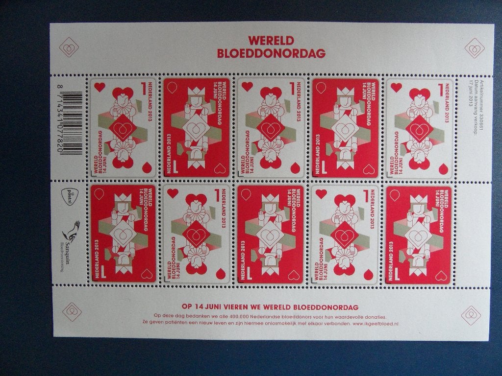 Postzegelvel Wereld Bloeddonordag *** met korting ***, Postzegels en Munten, Ophalen of Verzenden, Postfris