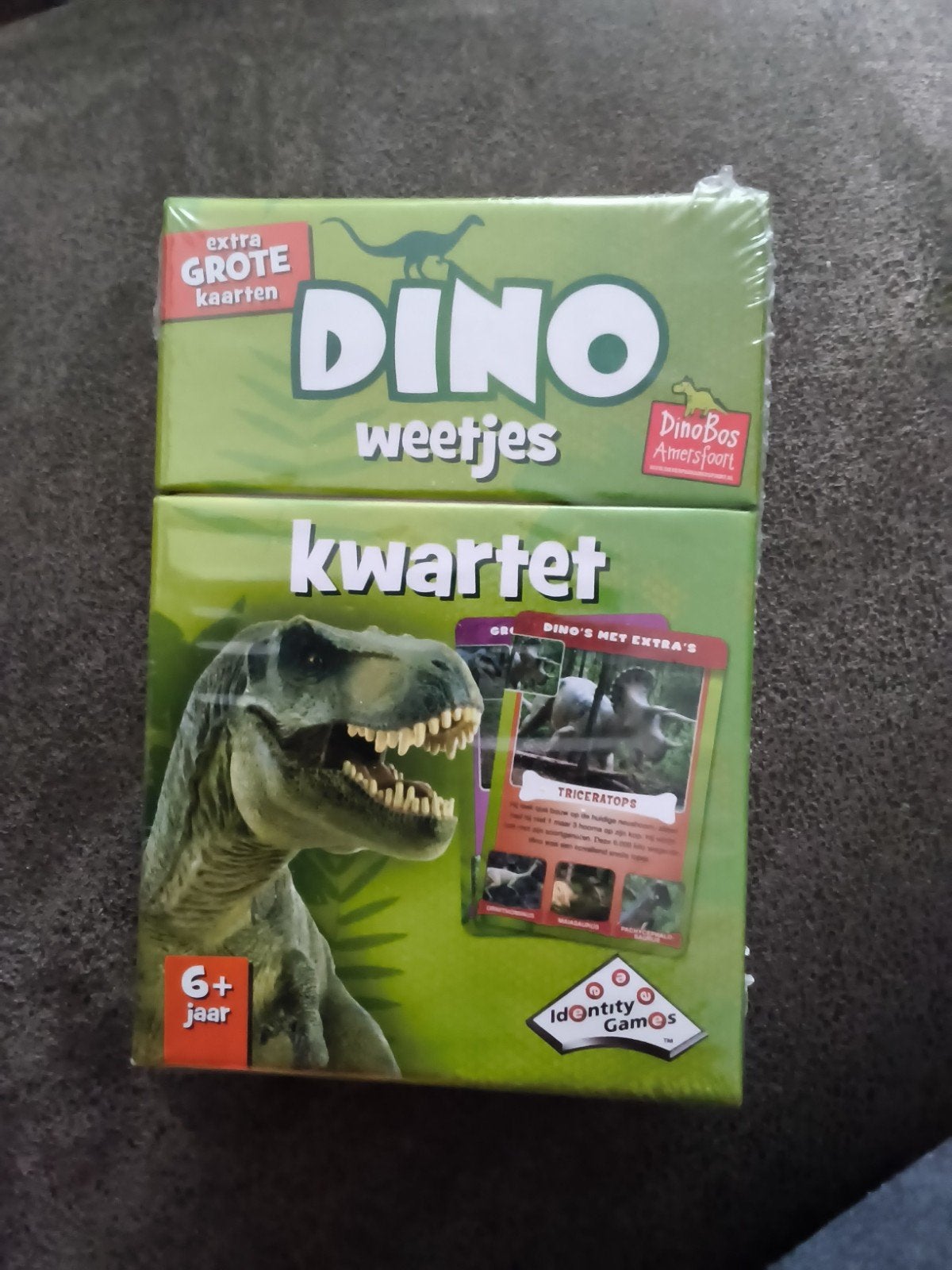 Dino weetjes kwartet - extra grote kaarten, Drie of vier spelers, Ophalen of Verzenden, Nieuw, Identity Games