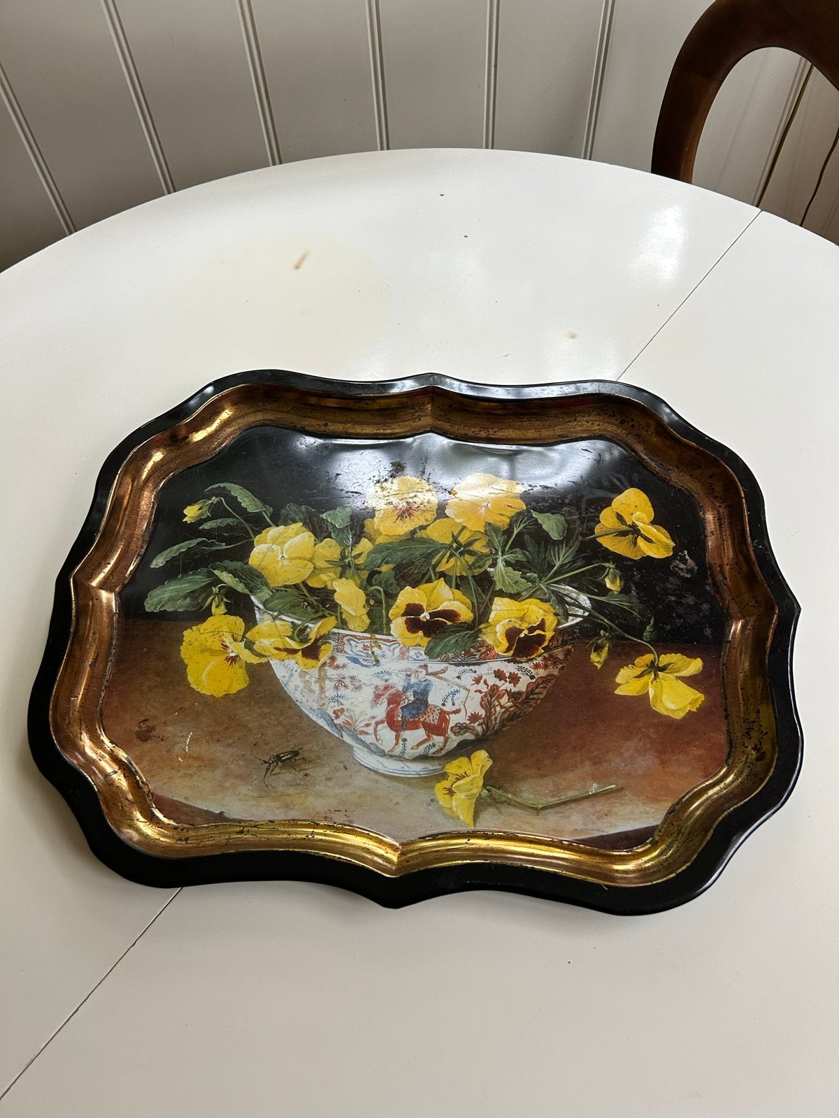 Vintage dienblad met bloemen en erwtenmotief, Ophalen of Verzenden