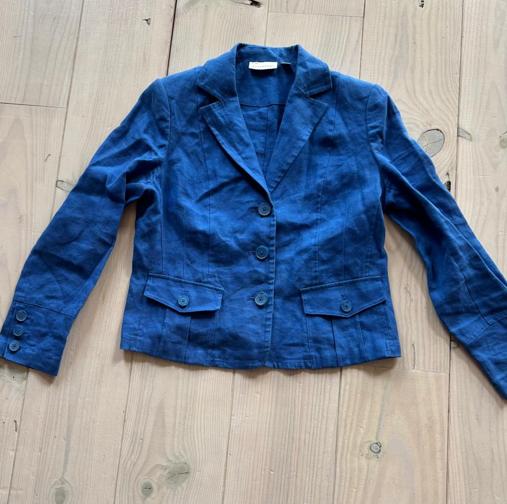 Witteveen blauw linnen jasje maat 40, Kleding | Dames, Ophalen of Verzenden, Zo goed als nieuw, Maat 38/40 (M), Blauw