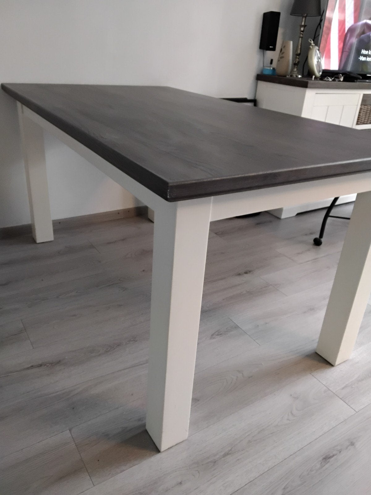 Eettafel hout met witte poten - 160x80 cm, Ophalen, Gebruikt, 50 tot 100 cm, 150 tot 200 cm