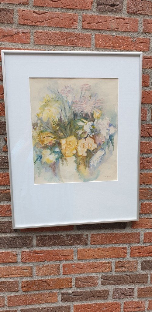 Schilderij aquarel bloemen door M. Terstegen '56, Ophalen of Verzenden, 'T Olde Gre-j, Info@toldegrej.nl, Endepoelstraat 20f Didam
