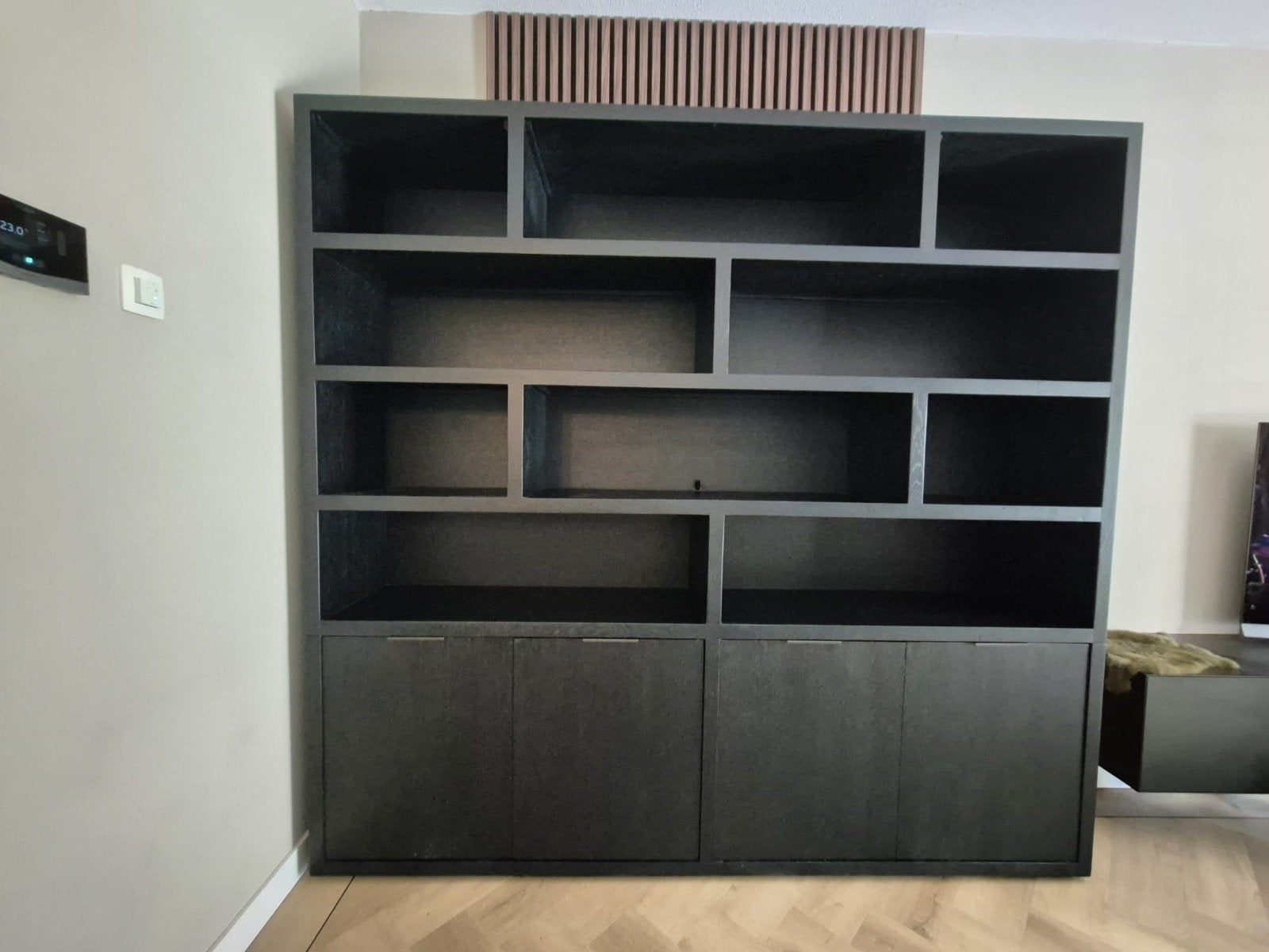 Moderne Zwarte Buffetkast met Opbergruimte, Huis en Inrichting, Kasten | Buffetkasten, Ophalen, Met deur(en), Modern, Industrieel