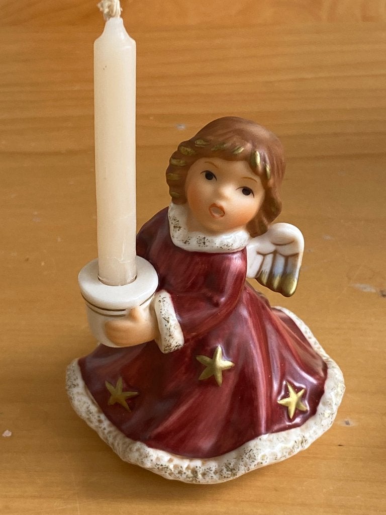 Vintage Kerst Goebel Engel kandelaartje met kaarsje zgan, Ophalen of Verzenden, Zo goed als nieuw