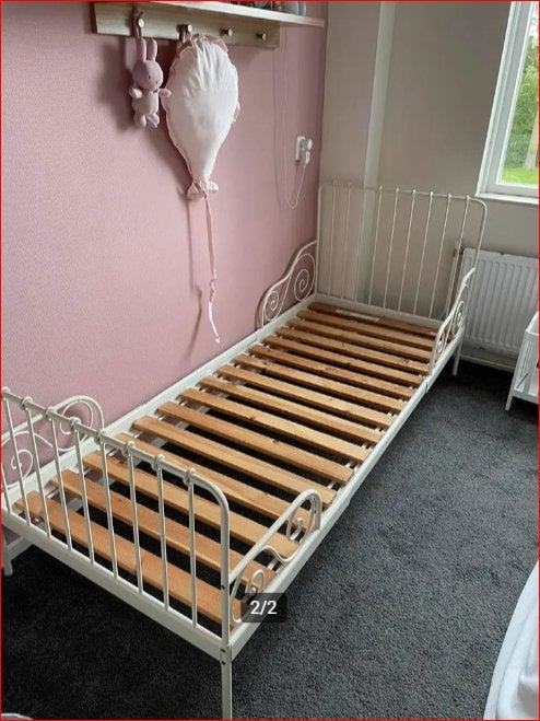 Ikea meegroei bed Minnen wit, Ophalen, 70 tot 85 cm, Zo goed als nieuw, Lattenbodem