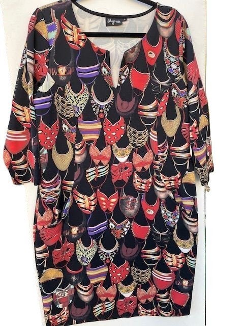 ZGAN Jurk Myrna by Ned, schoenmotief, ¾ mouw, maat L, Maat 38/40 (M), Zo goed als nieuw, Knielengte, Meerkleurig
