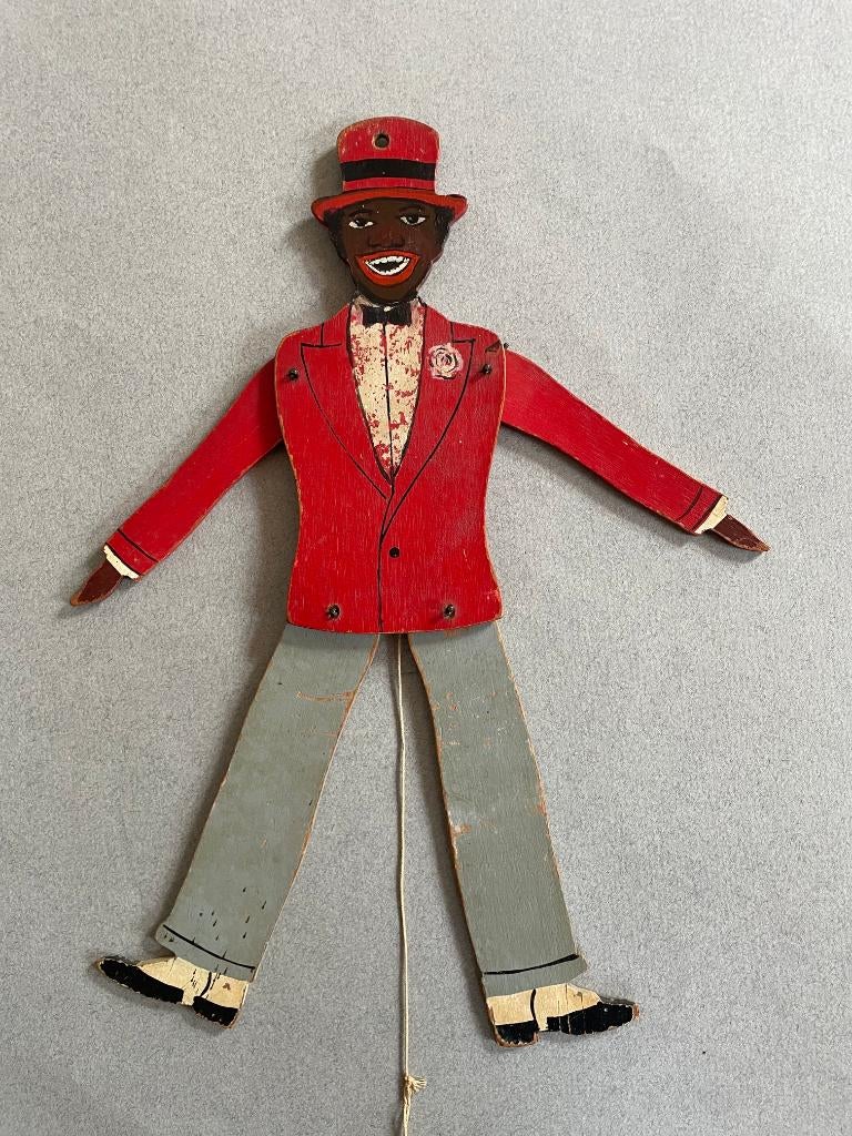 Antieke houten Black Minstrel trekpop uit omstreeks 1930, Ophalen of Verzenden
