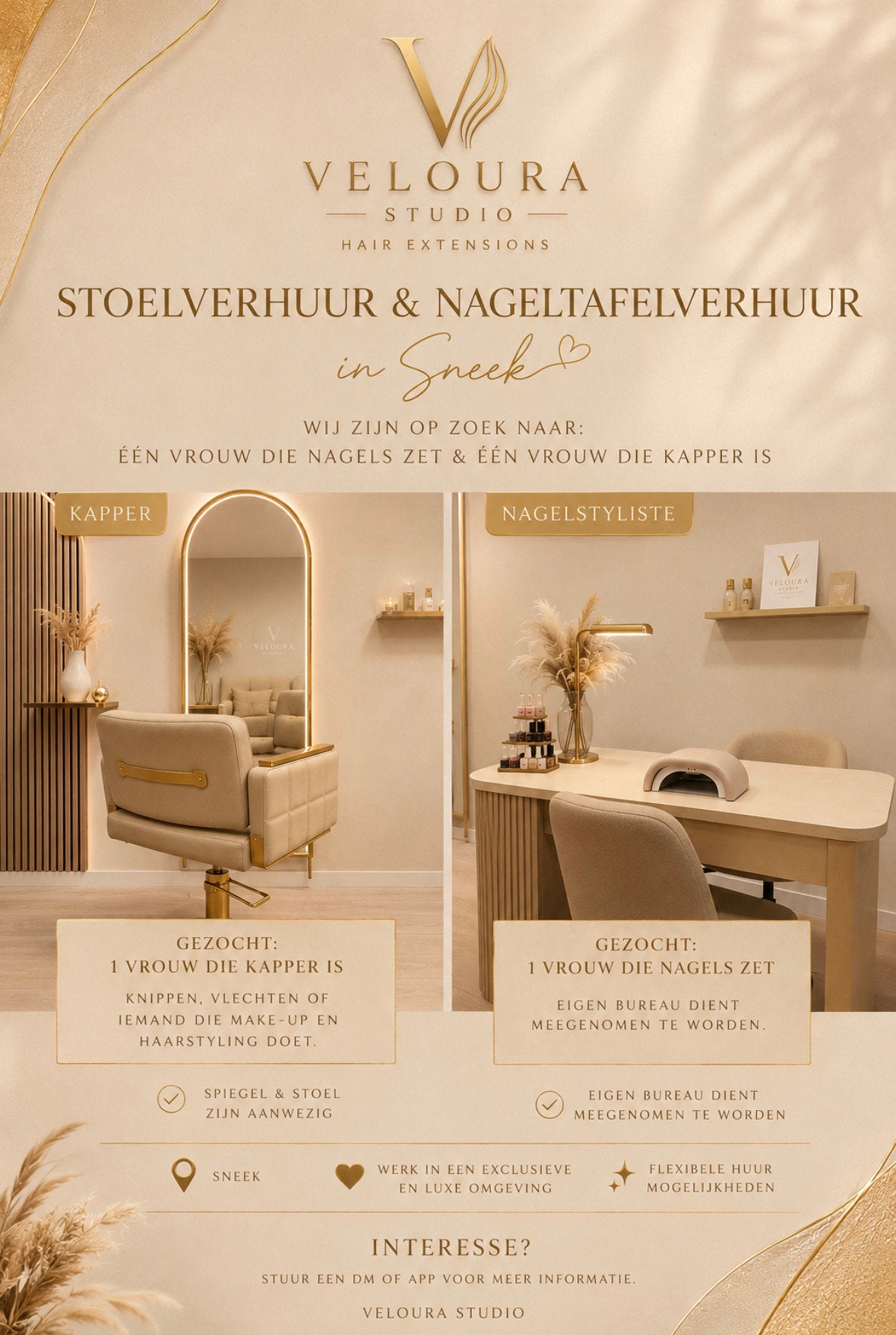 Nagelstyliste, make up-haarstyliste stoelverhuur SNEEK!, Ophalen of Verzenden, Nieuw, Zwart, Eén