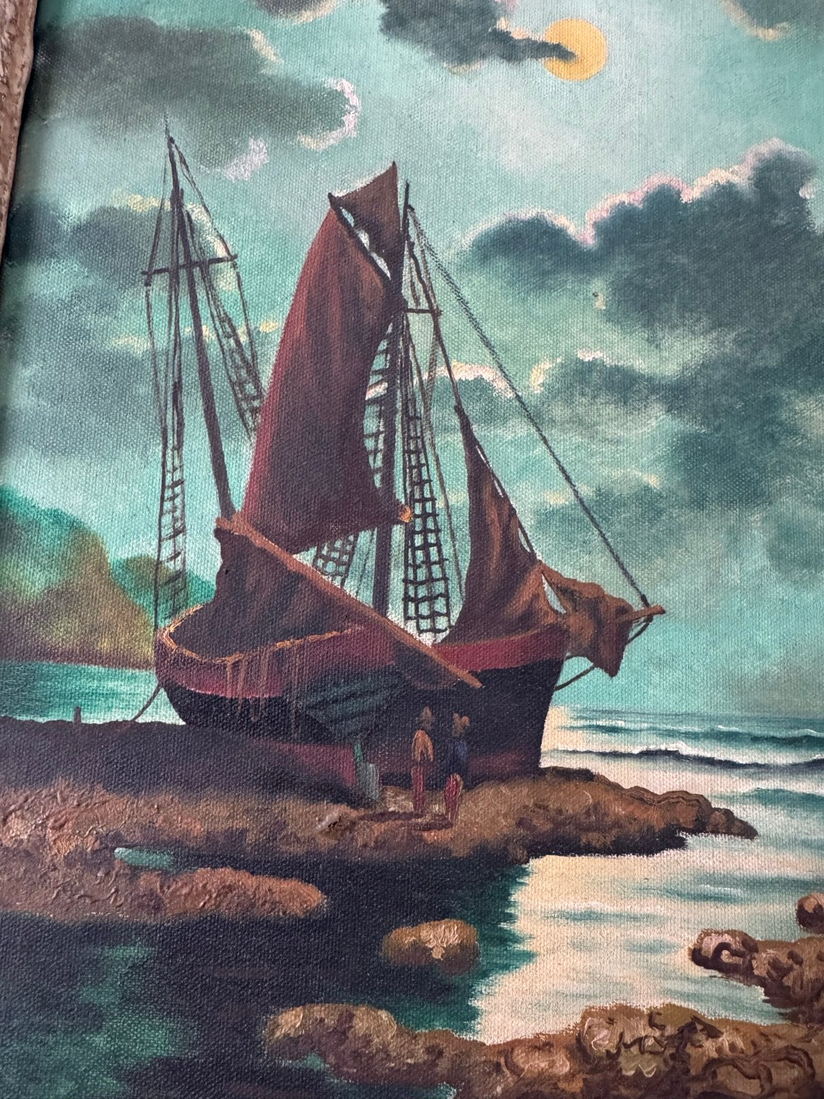 Schilderij 'De Noorsche Kust, Heldere Maannacht' door G.v.d., Antiek en Kunst, Maritiem / water, Doek, Ophalen of Verzenden, Gesigneerd