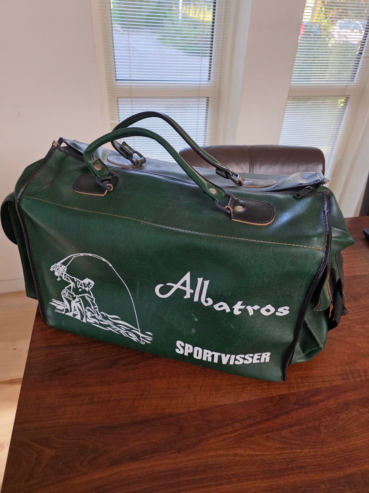 GRATIS Vintage Albatros Sportvisserstas - Groen, Watersport en Boten, Ophalen, Gebruikt, Koffer of Tas