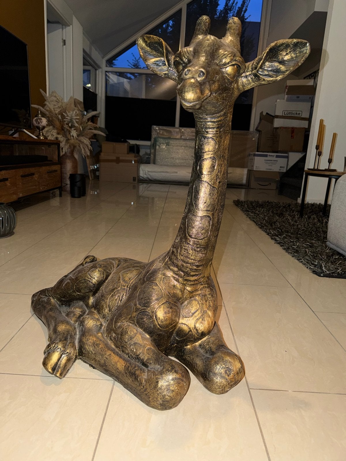 Grote decoratieve liggende giraffe - Brons/Goud, Ophalen, Overige materialen, Zo goed als nieuw, Goud