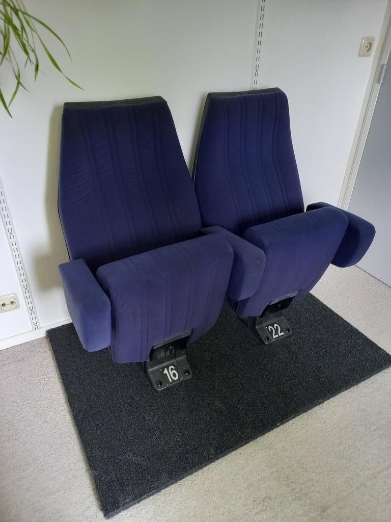 Bioscoop stoelen, Huis en Inrichting, Stoelen, Gebruikt, Twee, Stof, Blauw, Ophalen