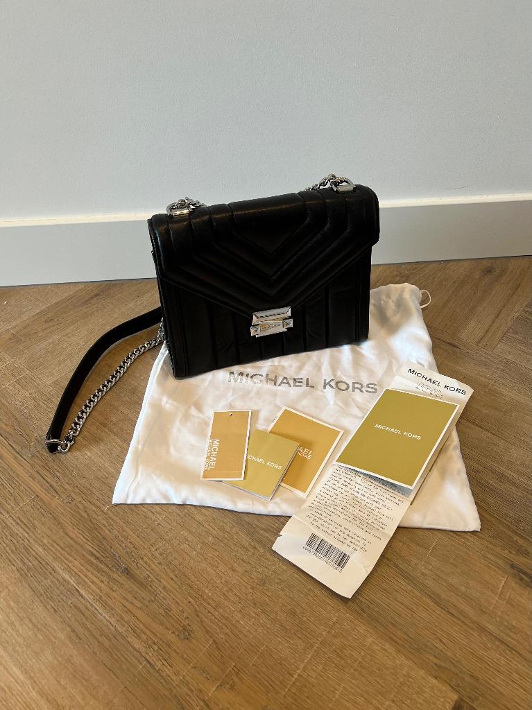 ZGAN zwart leer origineel Michael Kors schouder tas crossbod, Ophalen of Verzenden, Zo goed als nieuw, Zwart, Schoudertasje