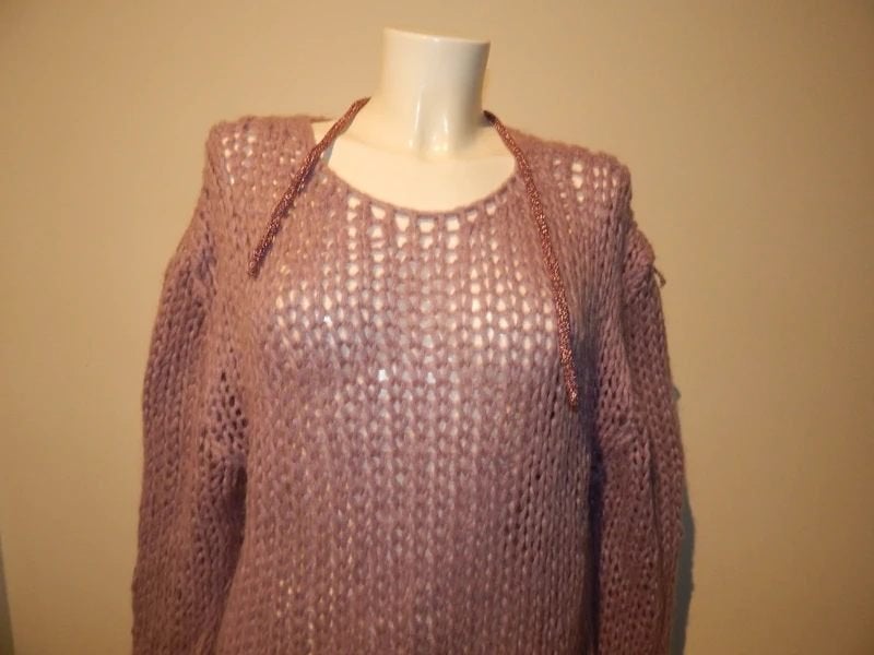Essentiel Antwerp paarse grof gebreide trui glitter draad L, Verzenden, Paars, Maat 42/44 (L), Zo goed als nieuw