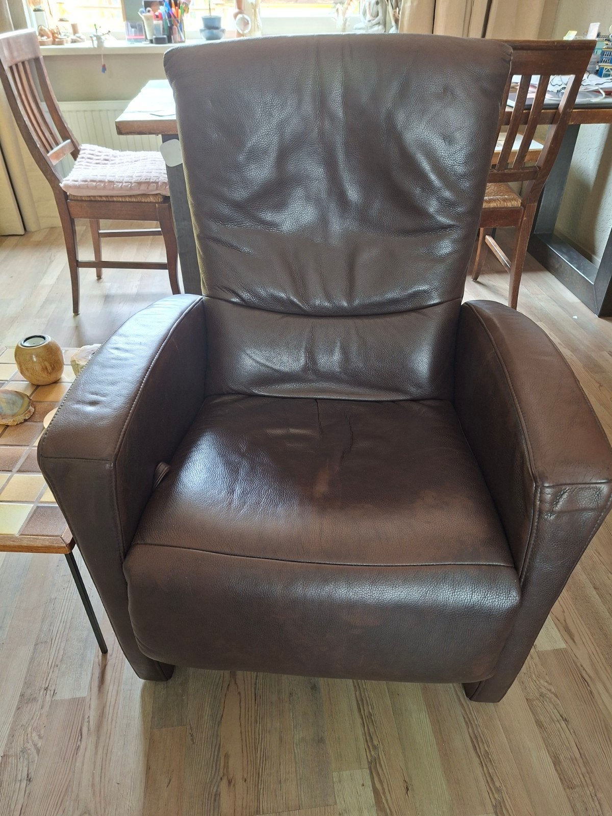 GRATIS Comfortabele leren relaxfauteuil met 3 standen, Ophalen, Gebruikt, Leer, 75 tot 100 cm