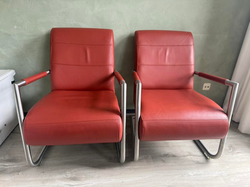 Henders & Hazel Leren Fauteuls (2), Huis en Inrichting, Fauteuils, Ophalen, Minder dan 75 cm, Zo goed als nieuw, Leer