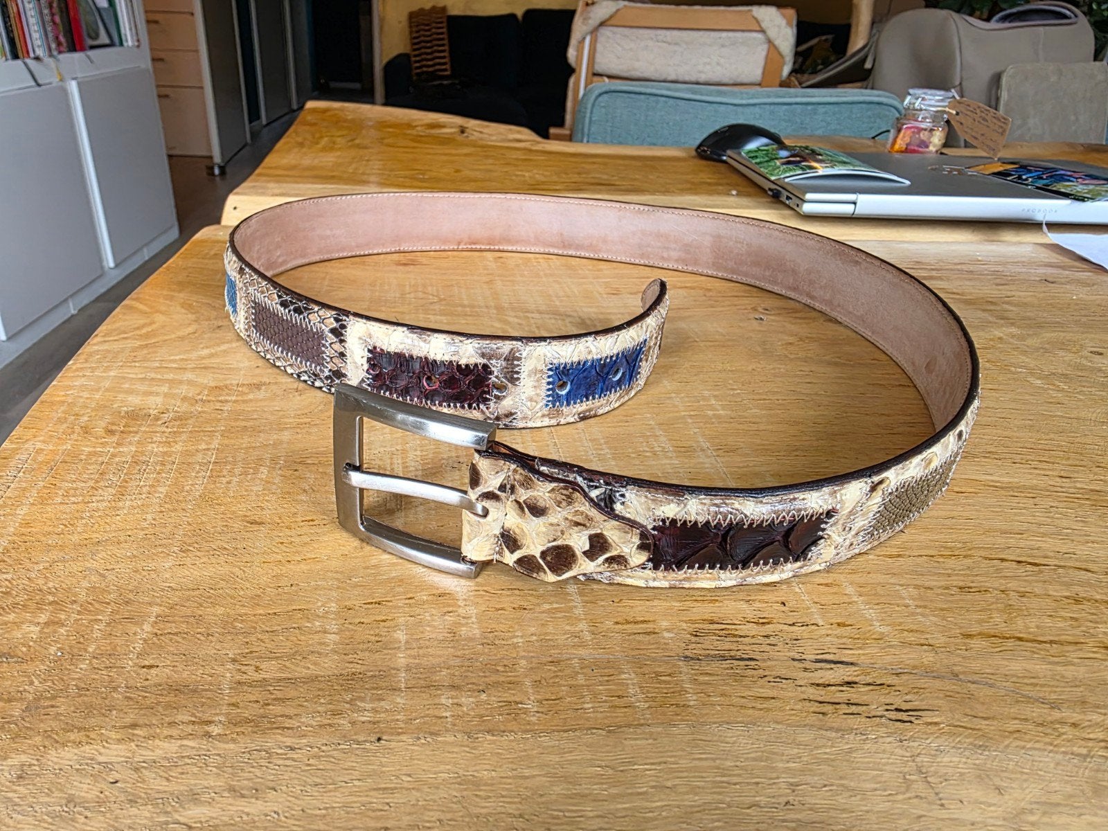 Python leren riem heren. 120 cm lang. 4 cm breed, Ophalen of Verzenden, Bruin, 115 cm of meer