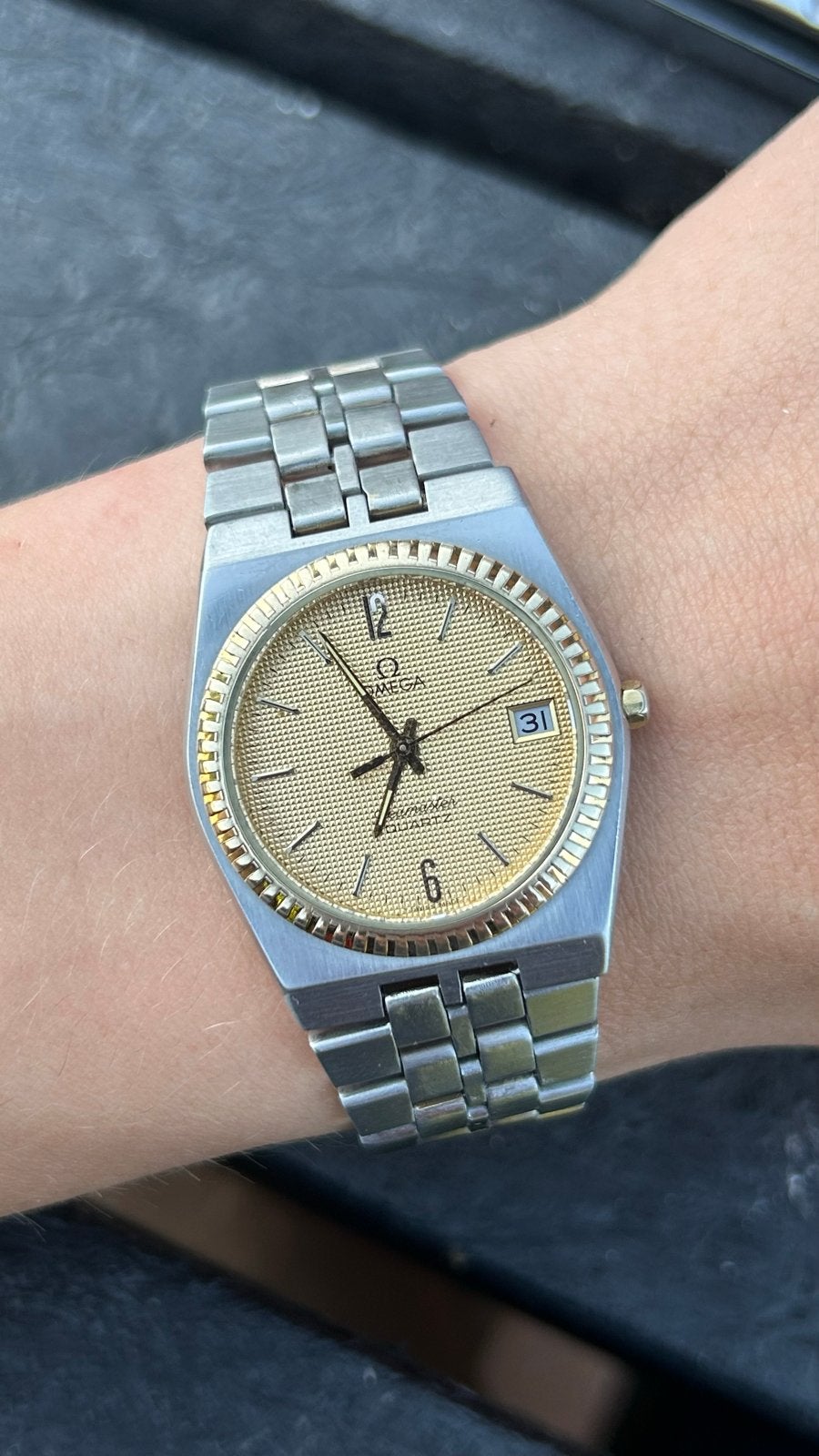 Vintage Omega Seamaster Quartz 1980s Goud & Staal, Met bandje, Polshorloge, Omega, Goud