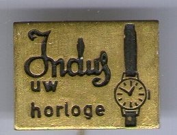 Indus uw Horloges zwart op koper speldje ( W_115a), Verzenden, Zo goed als nieuw, Merk, Speldje of Pin