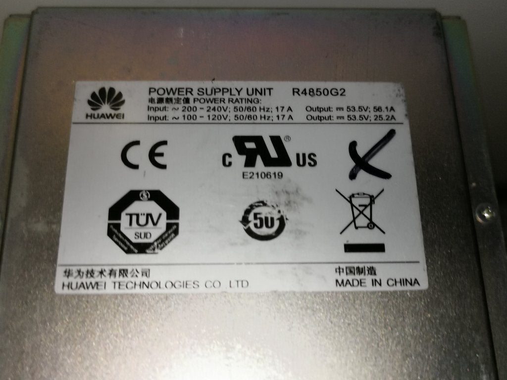 VOEDING 48V 3000W R4850G2 + CONNECTOR HUAWEI, Verzenden, Refurbished, Zender