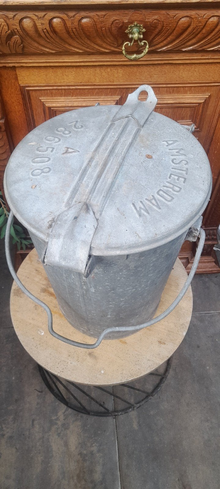 Originele oude zinken vuilnisbak Amsterdam (vintage), Ophalen of Verzenden