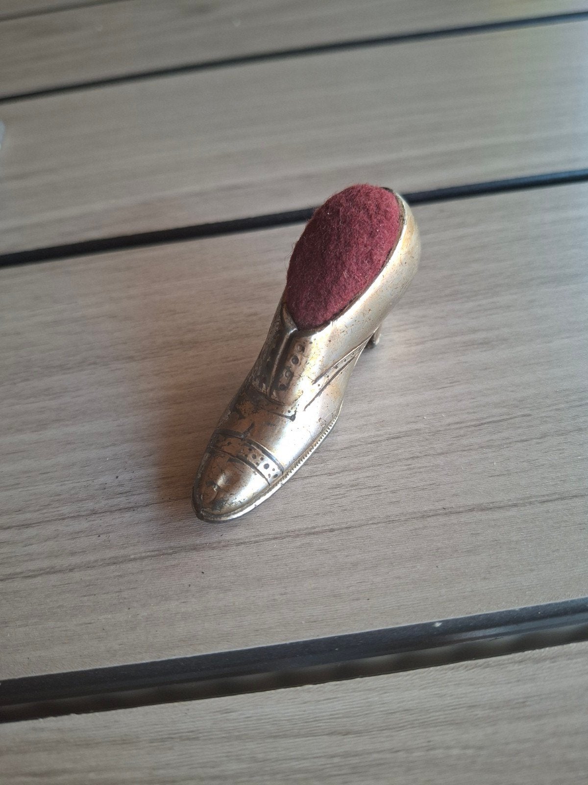 vintage speldenkussen schoentjes van tin, Antiek en Kunst, Ophalen