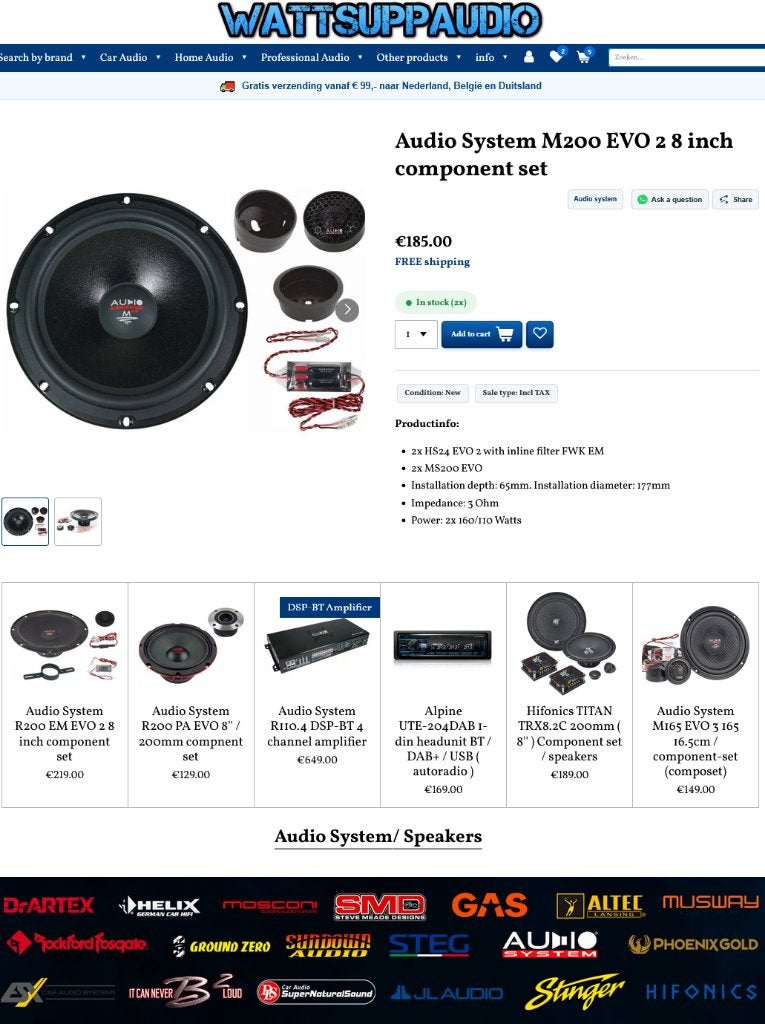 Audio System M200 EVO 2 8 inch Composet / 20cm Speakers, Auto diversen, Info@optimount.nl, Nieuw, Ophalen of Verzenden, Anholtseweg 48A 7091 HB DINXPERLO