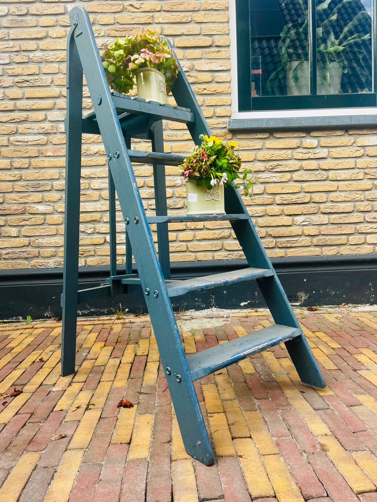 Vintage trapje, 4 treden en plato!, Ophalen, Gebruikt, Hout, Decoratieobject