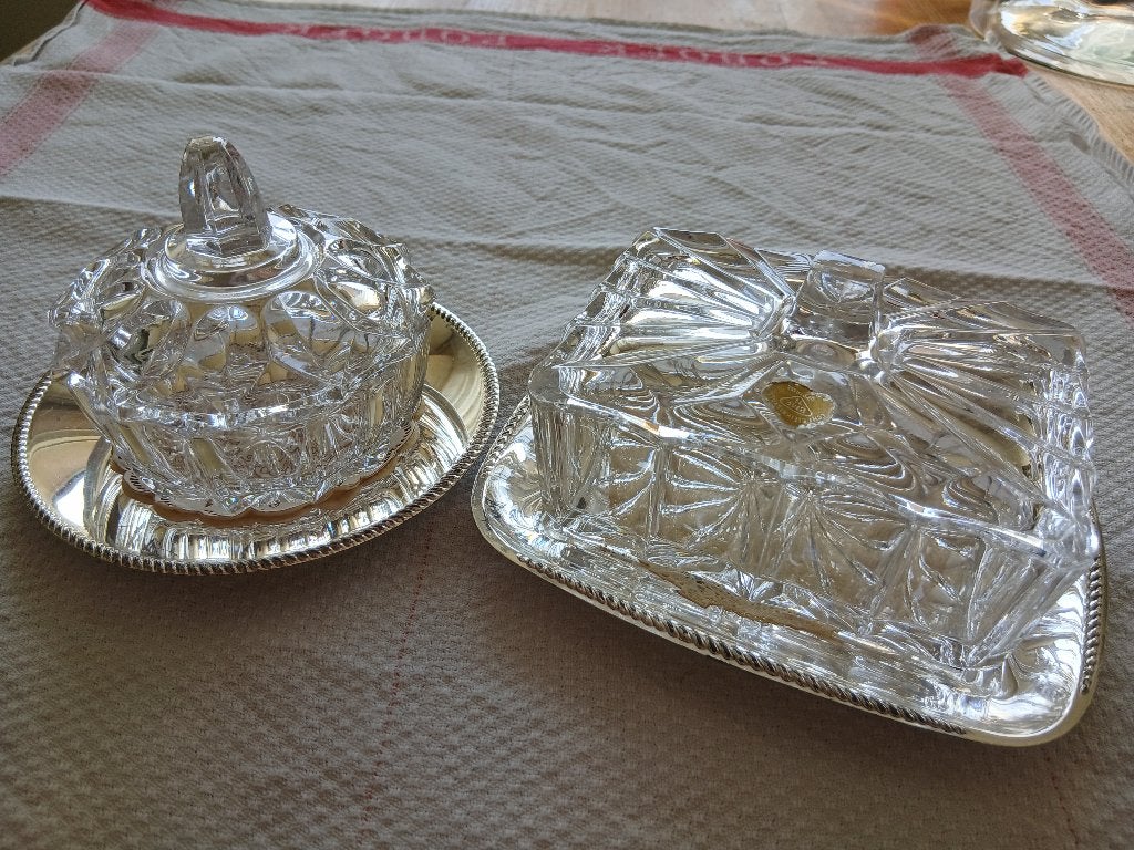 2 glazen botervloten, Antiek en Kunst, Ophalen