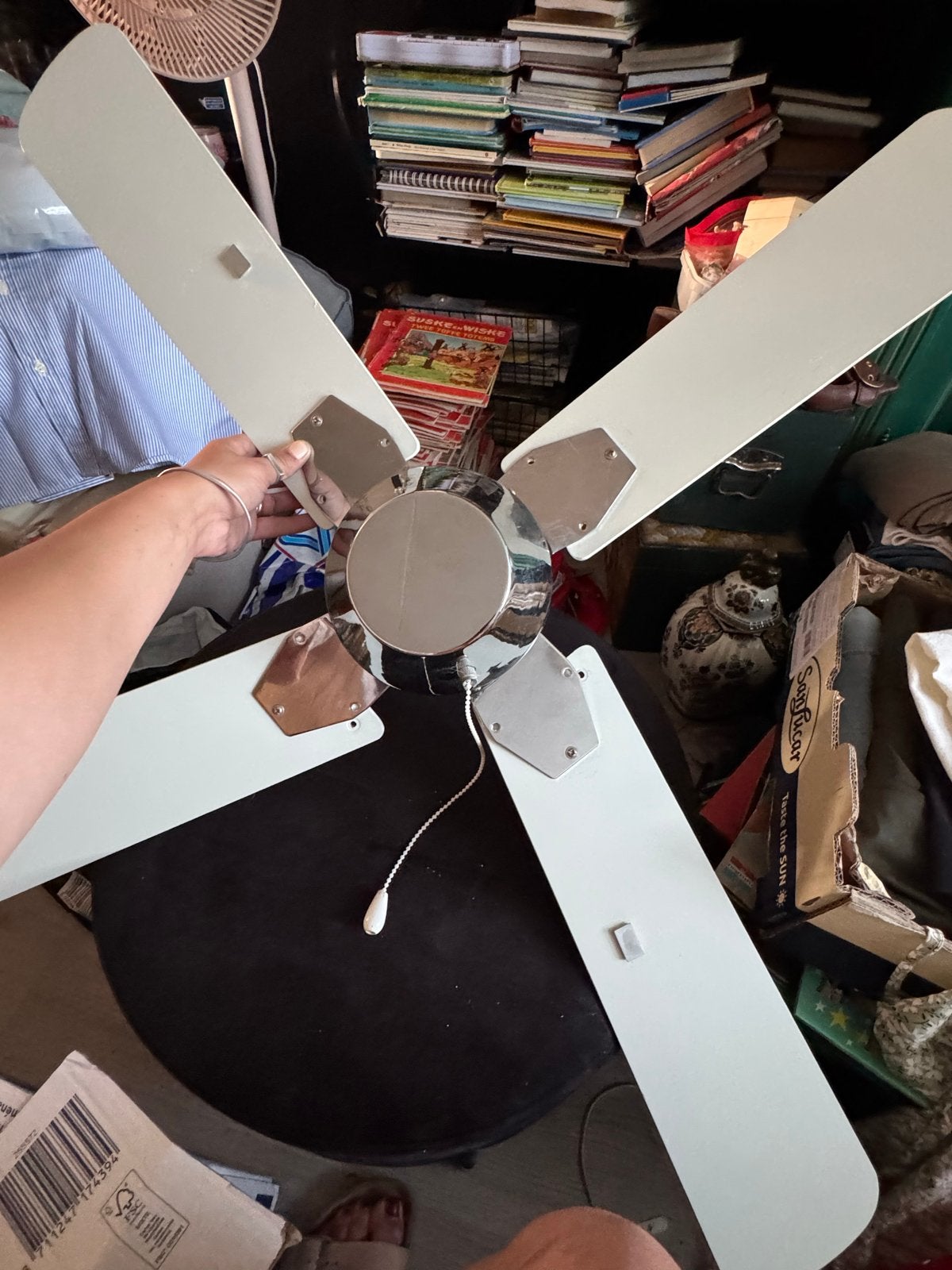 42" Witte Plafondventilator met Trekkoord - 52W, Ophalen of Verzenden, Gebruikt, Plafondventilator